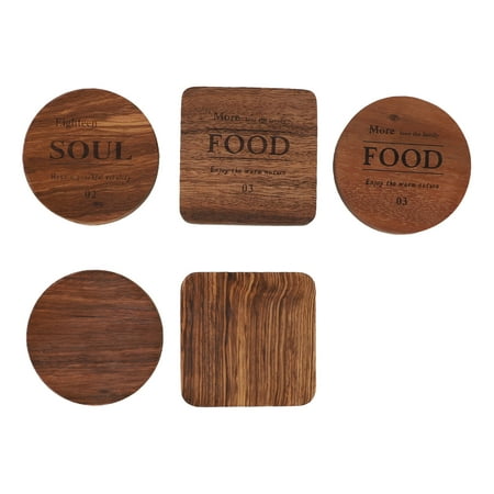 

5pcs Wooden Coasters For Drinks Anti Slip Heat Insulated Natural Wood Drink Coaster Set For Tabletop Protection Home Decor