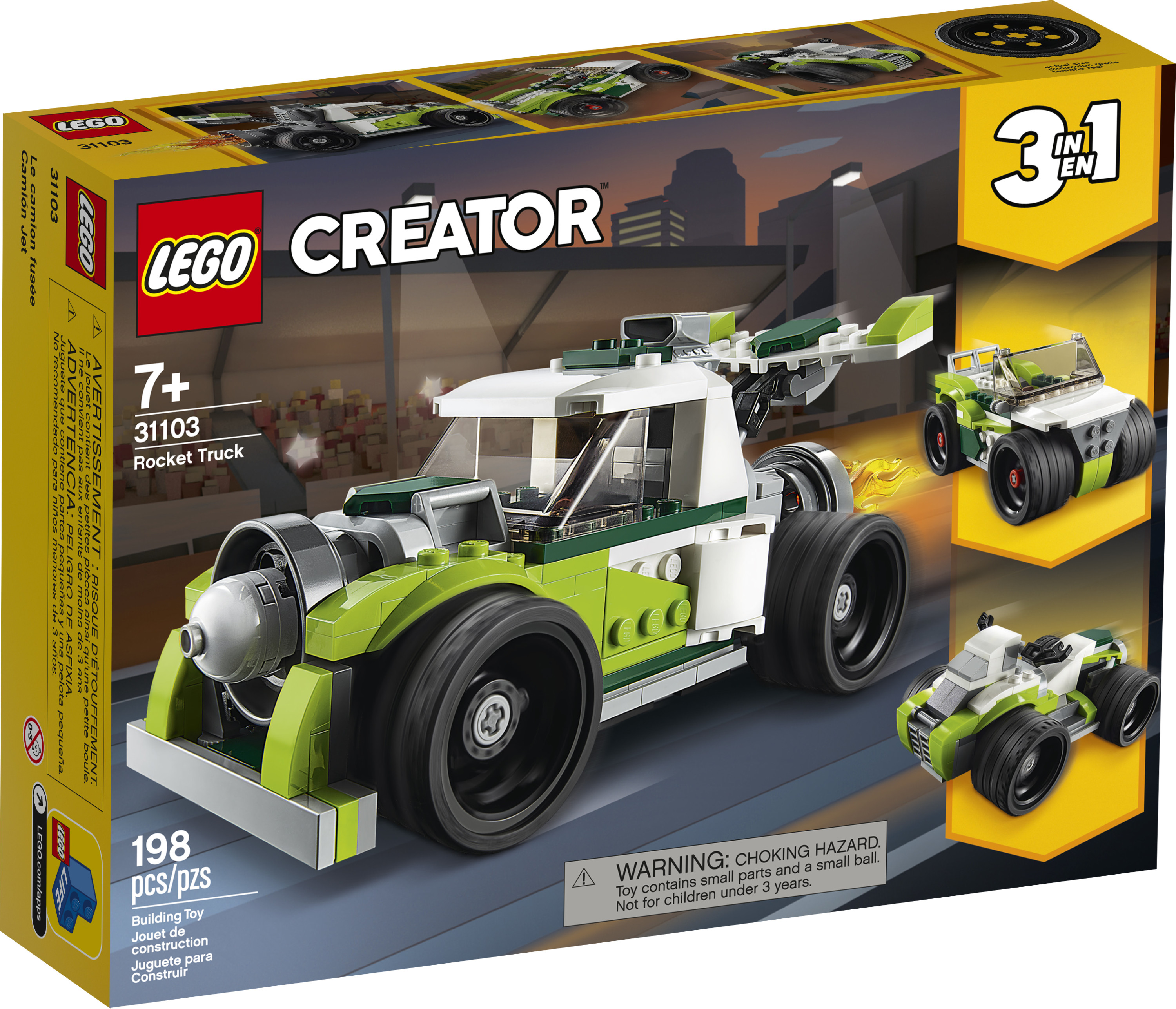 LEGO Creator 3in1 Rocket Truck 31103 Action Building Toy for Kids, Build a Rocket Truck, Off-Roader or Quad Bike (198 Pieces) - image 4 of 6