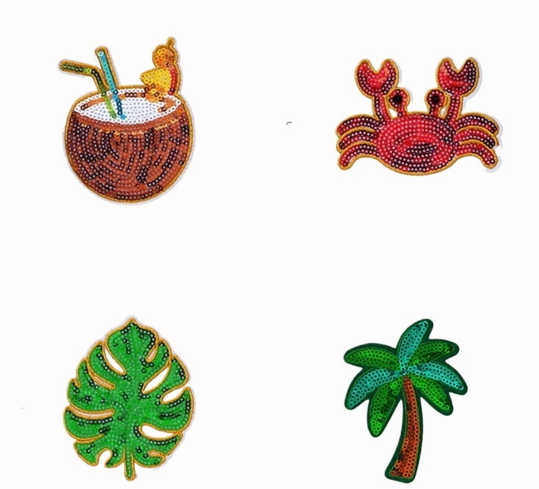4 pack beach sequin embroidered summer style computer embroidered sun hat coconut tree embroidered cloth patch