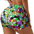 thumbnail image 2 of Fotbe Colorful Tie Dye Stained Glass Seamless Shorts, Womens Workout Shorts High Waist Stretch Booty Short for Gym/Yoga/Running/Biking-Medium, 2 of 9