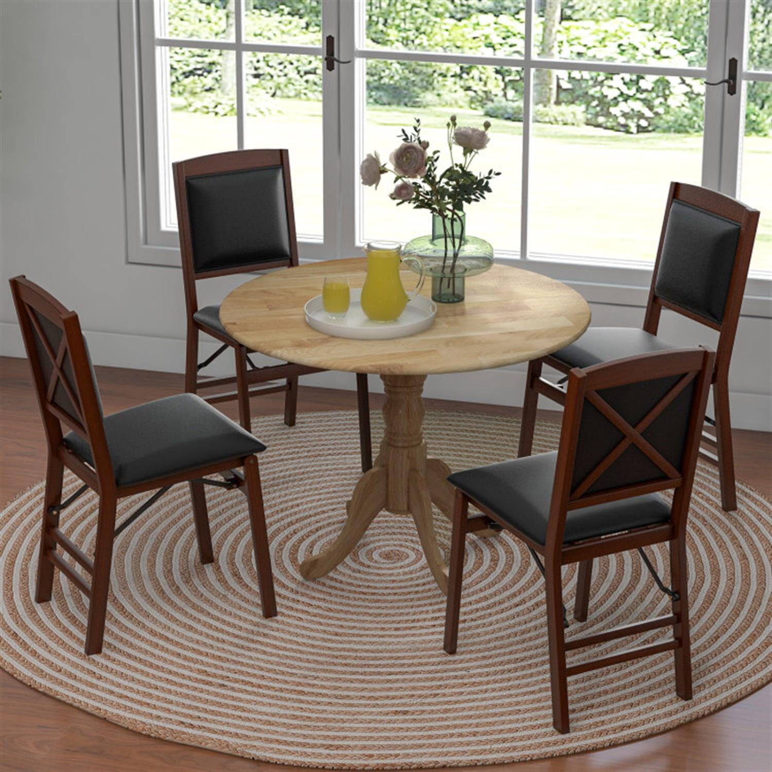 Demi Bonn Wooden Dining Table with Round Tabletop and Curved Trestle Legs, Modern Kitchen Table Furniture for Dining Room, Dinette, Beige