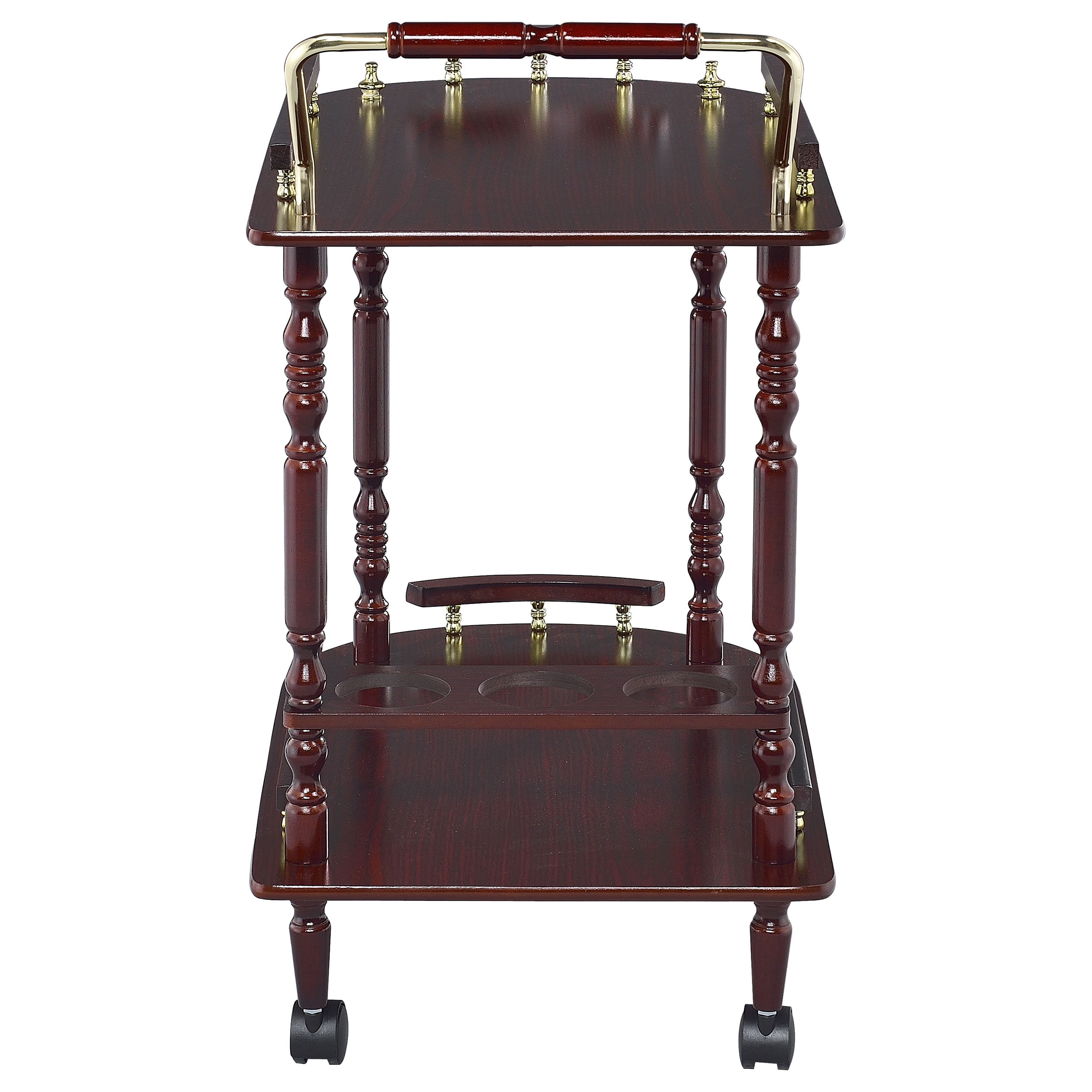 Serving Cart 31.25x24.75x15.75 Inch Merlot Finish Brass Accents with Bottle Holder for Dining Room Bar