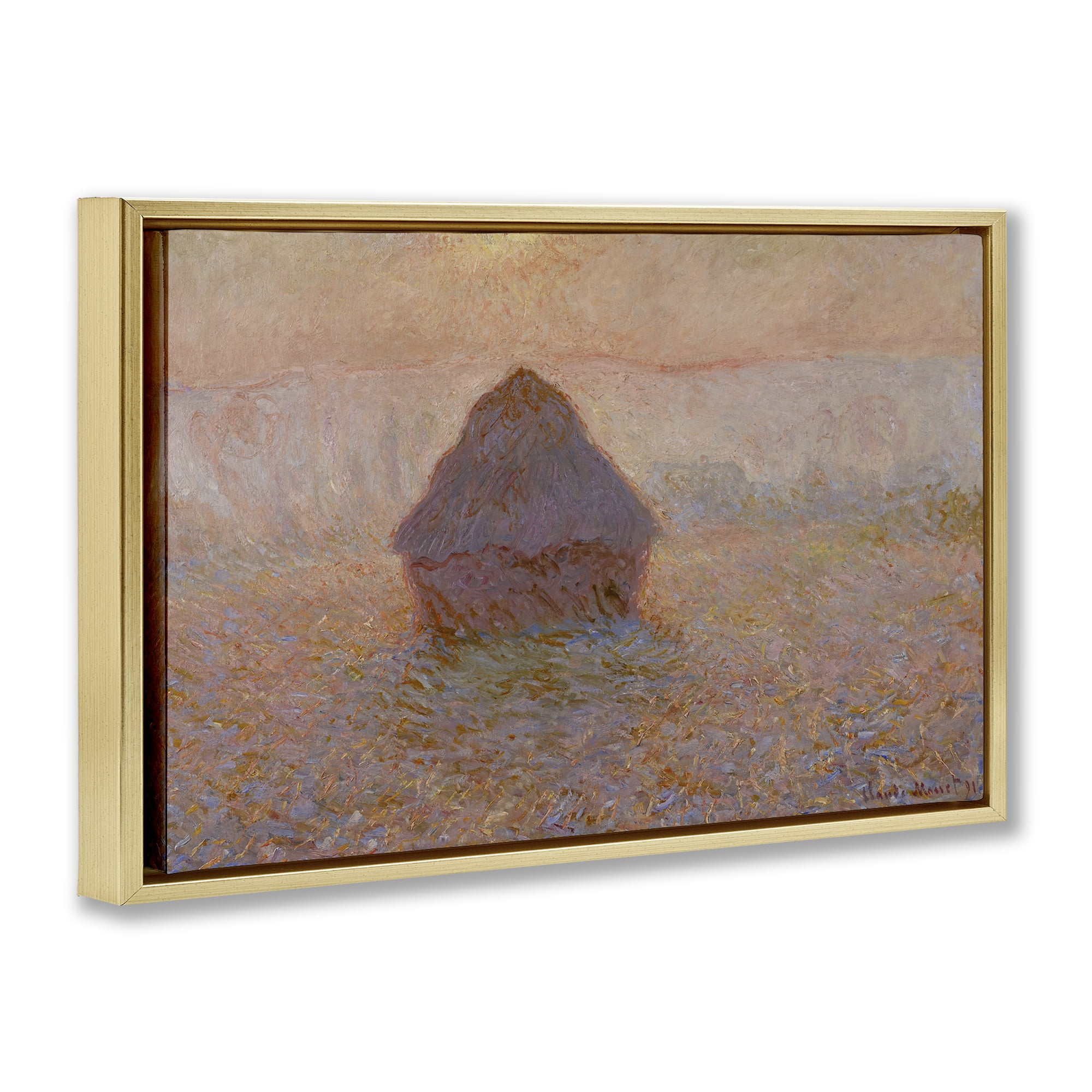 Stupell Industries Classical Monet Grainstack Landscape & Nature Painting Gold Floater Framed Canvas Art Print Wall Art, 25 x 17