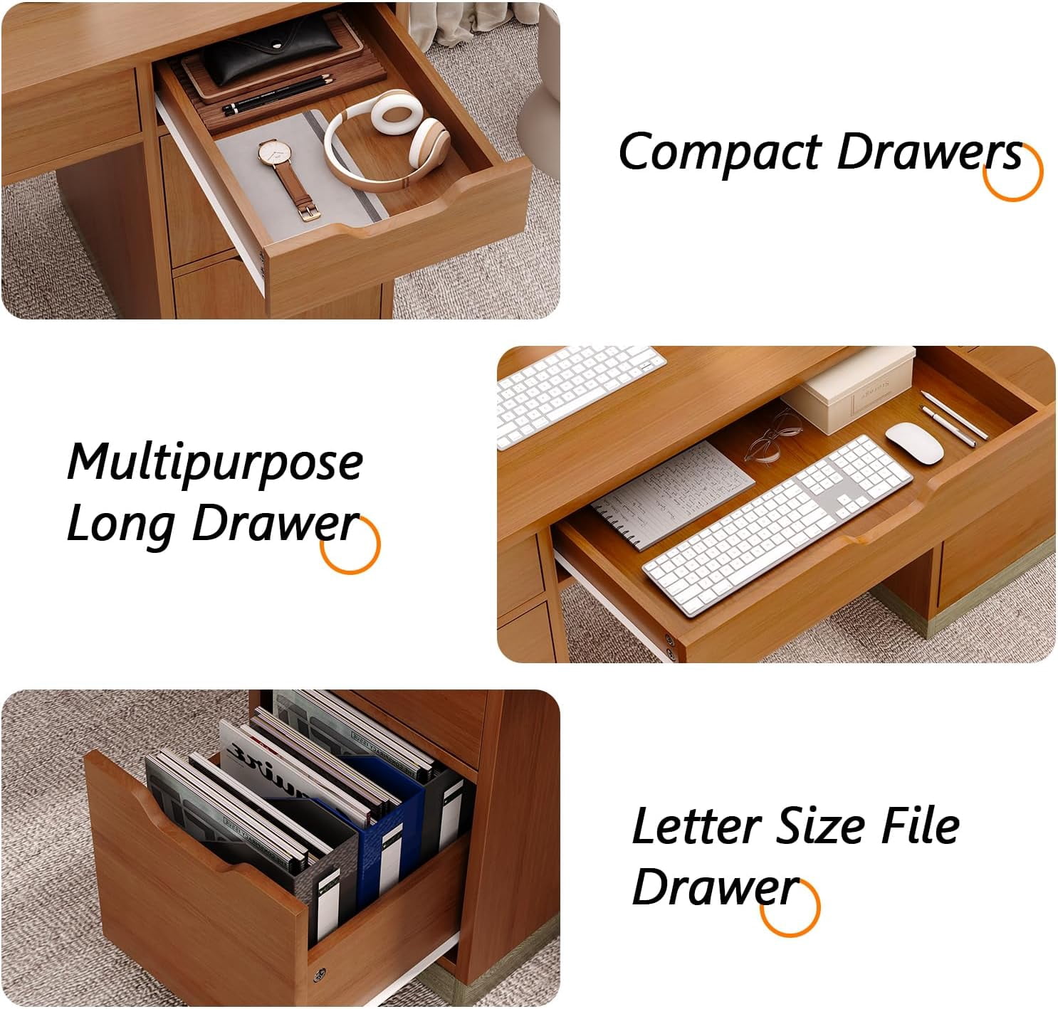 DreamCurship 54" Executive Desk with Storage, White Computer Desk with 7 drawers, Wood Home Office Desk with File Drawers, Brown