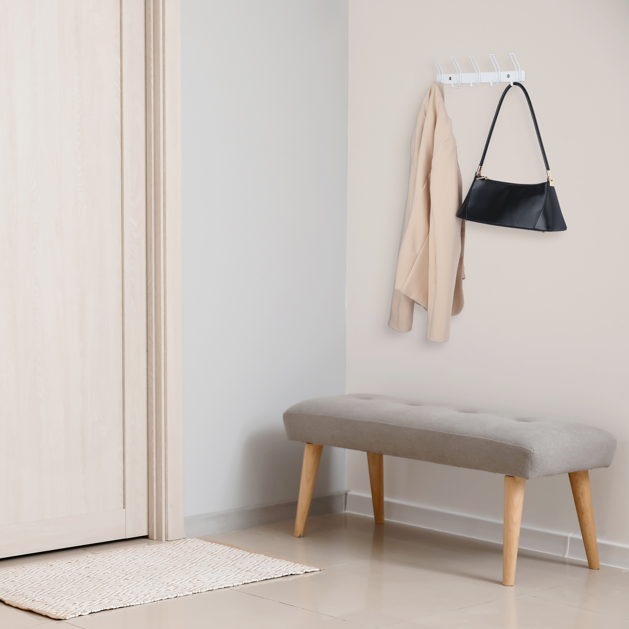 Unique Bargains Wall Mount Coat Rack Hook for Bathroom and Bedroom Organization White 5