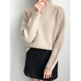 thumbnail image 2 of "Women's  Classic Cardigan Ribbed Knit Stand Collar Pullover Sweater – Cozy Fall/Winter Fashion, Soft Stretchy Fit, Solid Beige", 2 of 3