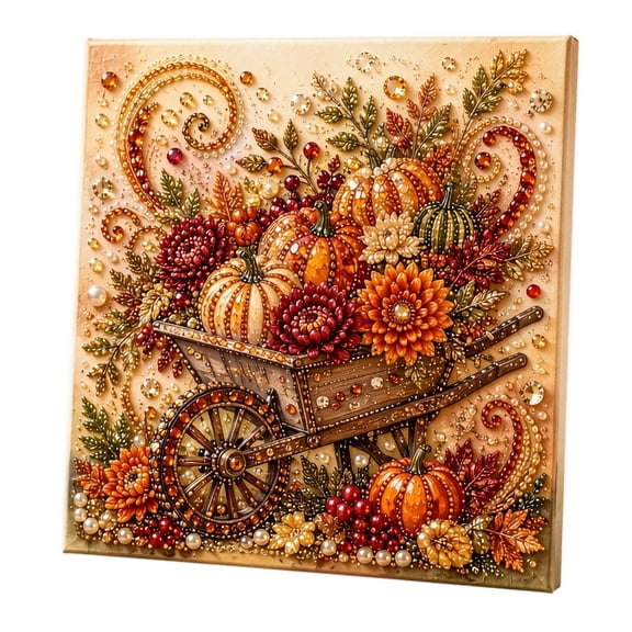 Fall Theme Pearl Art DIY Kit with Frame, Cart Pearl Mosaic Craft for Adults and Beginners, Thanksgiving Autumn Home Decor Gift