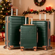 Zimtown Luggage 3 Piece Set, ABS Hardside Lightweight Suitcase with Spinner Wheels TSA Lock, Deep Green