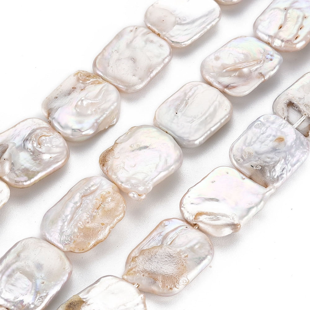 Natural Keshi Pearl Beads Strands Cultured Freshwater Pearl Rectangle Seashell color 18~22x14~16x3~7mm Hole: 0.6mm 21~22pcs/strand 14.96 inch(38cm)