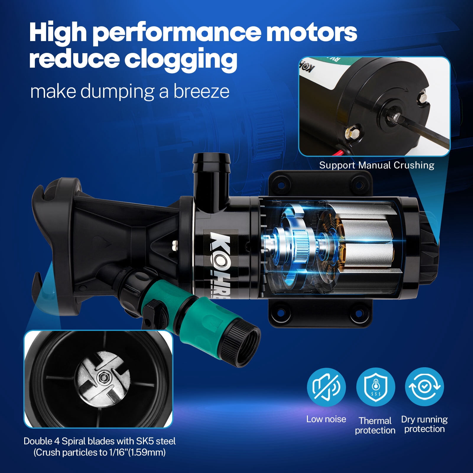 Kohree 12V RV Macerator Pump,12 GMP Quick-Release Self-Priming Macerator Pump with RV Sewer System Accessories with Hose Fittings,Storage Box for RV, Camper, Boat
