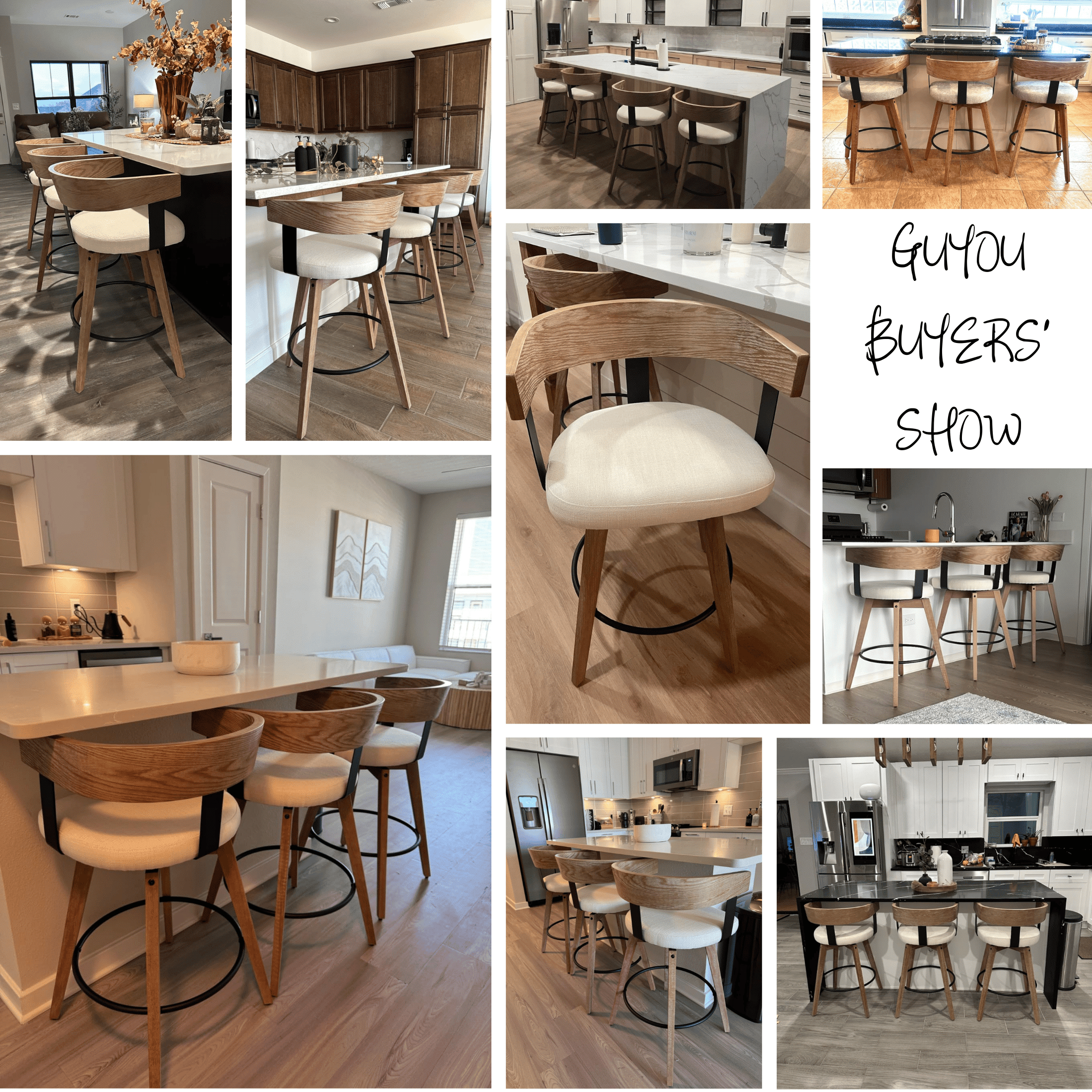 Guyou Modern Linen Upholstered 360-Degree Swivel Bar Stool Set of 2,26" Counter Height with Footrest & Backrest,Ideal for Kitchen Island & Home Bar, White