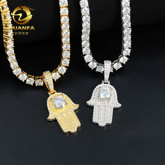 Palm Pendant, S925 Silver with D-Color VVS Moissanite, Trendy Hip-Hop Pendant Necklace, Faster Than a Diamond Tester