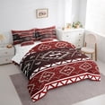 thumbnail image 3 of Manfei Tribal Aztec Adult Bedding Comforter Set 7pcs, Red Maroon Triangle Queen Bedding Sets, Vintage Western Bohemian Reversible Queen Sheet Sets, Lightweight Room Decor, 3 of 7