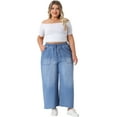 thumbnail image 3 of DARING DIVA Women's Plus Chambray Baggy Fit Jeans Denim Pants with Pockets 1X Light Blue, 3 of 5