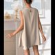 thumbnail image 5 of Vestido Tipo Chaleco Sin Mangas con Cuello Redondo en Color Liso, Color Albaricoque, Talla M, 5 of 6
