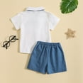 thumbnail image 4 of Toddler Boys Summer Suit Short Sleeved White Shirt With Bow Tie Blue Shorts Performance Suit Summer Clothing, 4 of 9