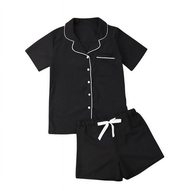 Pyjama d'Été à Manches Courtes pour Femmes Ensemble de Pyjama en Coton Mignon Chemise de Nuit à Manches Courtes