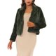 thumbnail image 1 of Chaqueta corta de pelaje sintético esponjoso de manga larga con cuello de muesca para mujer INSPIRE CHIC, XS, verde ejército, 1 of 7