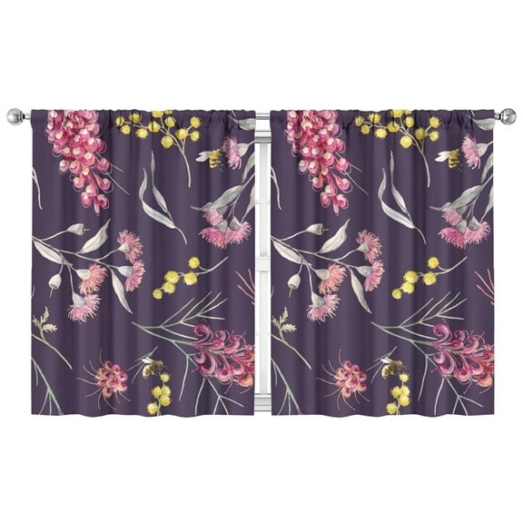 Modern Floral Curtains 42x54 Inch 2 Panels, Rod Pocket Blackout Drapes for Bedroom and Small Interiors