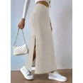 thumbnail image 6 of Women'S Bodycon Knitted Pencil Skirts Elastic Split High Waisted Midi Skirt Apricot XL, 6 of 8