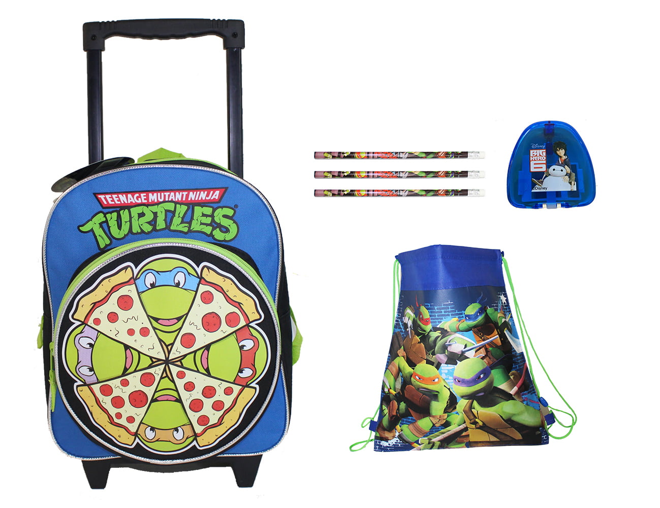 TMNT Ninja Turtles Preschool Rolling Trolley Wheels Backpack Toddler Kids Bag 