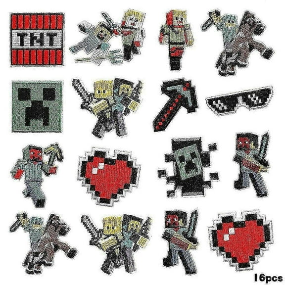 16pcs Minecraft Series Embroidered Patches, Sew On Or Iron On Decorative Patch Applique For Clothes, Dress, Hat, Jeans, Diy Accessories