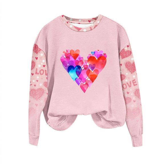 VALMASS Valentine's Day Graphic Sweatshirts for Women Long Sleeve Round Neck Tops Casual Fashion Loose Hoodless Sweatshirts (S, A Pink)