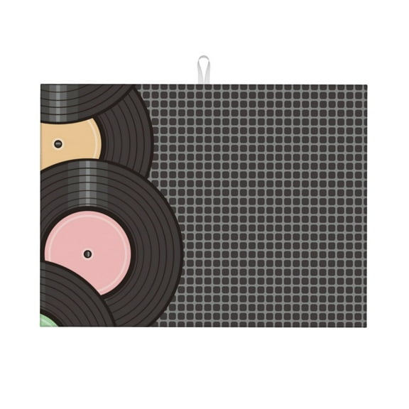 Honeii Vinyl Records print Super Absorbent Coffee Bar Mat Hide Stain Coffee Maker Mat for Countertops Coffee Pot Dish Drying Mat for Kitchen Counter