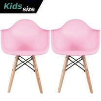 2xhome - Set of 2 Toddler Kids Size Pink Modern Plastic Chairs With Wood Leg Armchairs