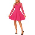 thumbnail image 1 of INSPIRE CHIC Robe de Soirée Rétro à Col Plat en Maille Manches Lanterne Transparentes Rose Vif TG, 1 of 5