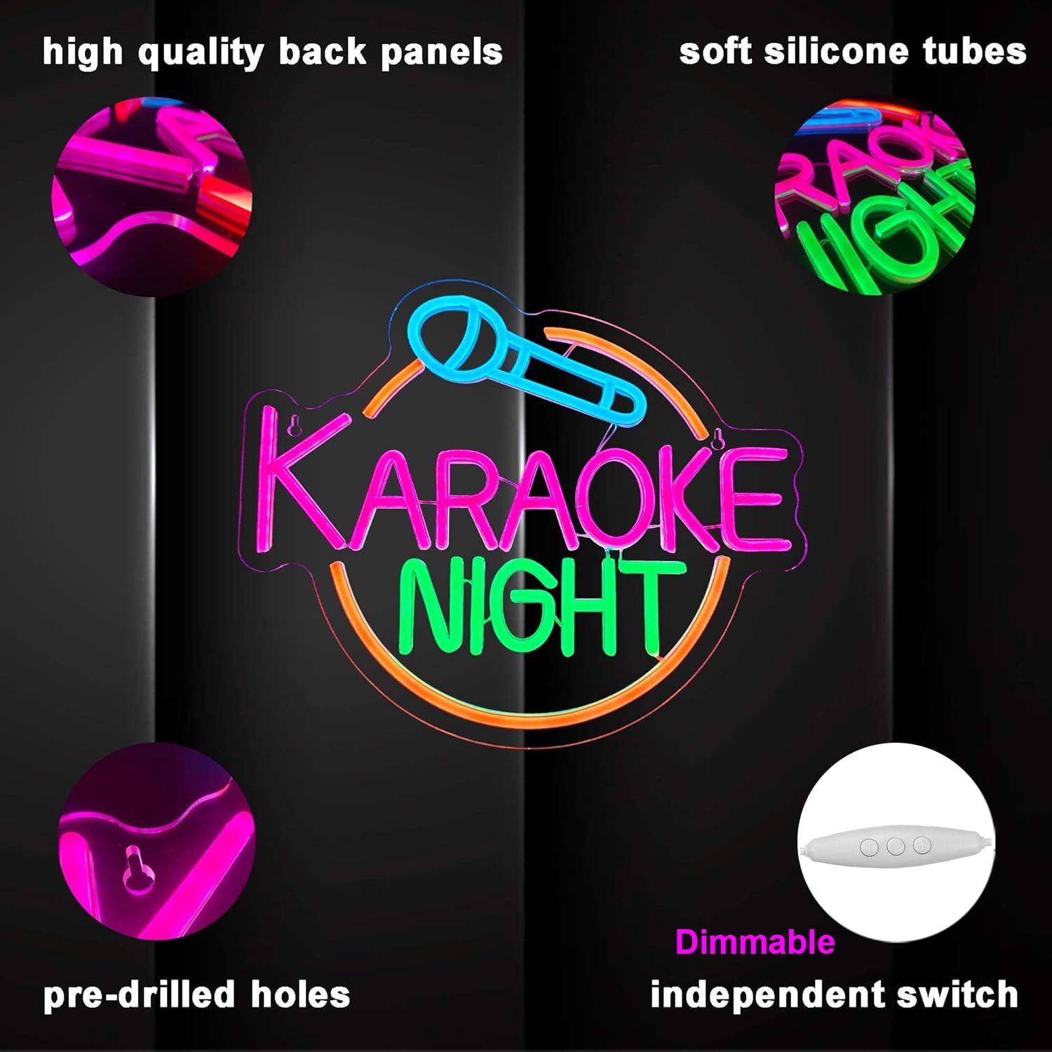 Lapalife Karaoke Night LED Neon Signs for Wall Decor, 14"x 11.8" LED Light Sign Dimmable with On/Off Switch USB Powered for Game Room Man Cave Bar Party Birthday
