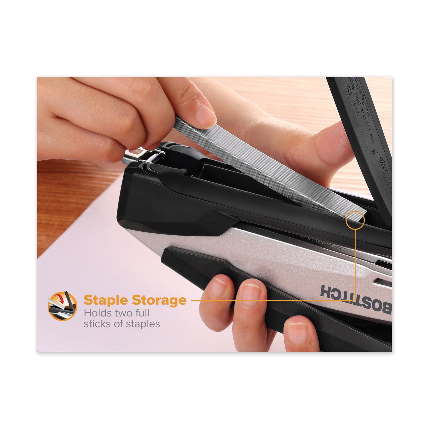 Stanley Bostitch Inpower Spring-Powered Premium Desktop Stapler, 28-Sheet Capacity, Black/Silver