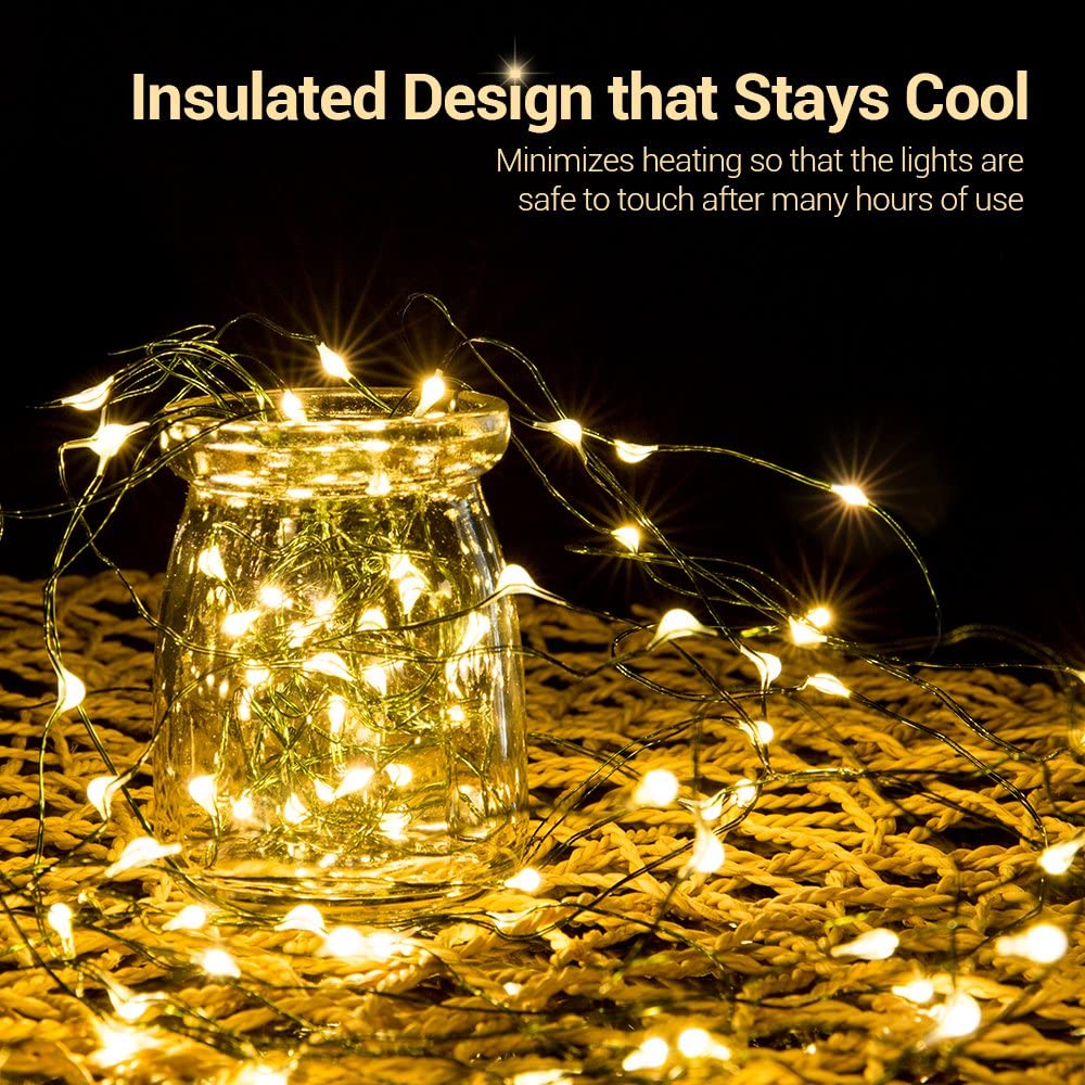 ASENEK Battery Operated String Lights - 33FT 100 LED Starry Lights Christmas Lights for Christmas Tree Wreath DIY Wedding, Warm White, 4 Pack
