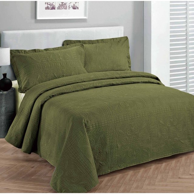 Fancy Linen Collection Luxury Bedspread Coverlet Solid Olive Green Oversize King/California King