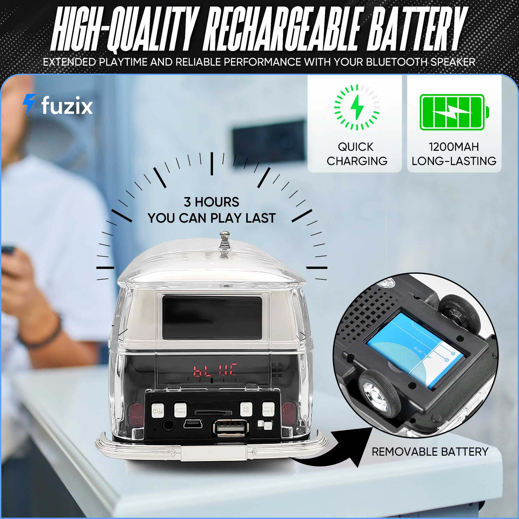 Fuzix WS-267 Car Bluetooth Portable Speaker with LED AUX USB FM Rechargeable