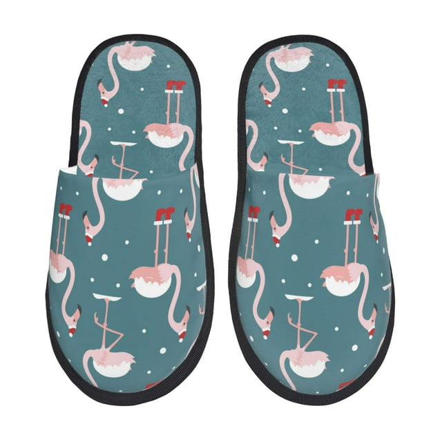 Fotbe Flamingo Pantuflas Peludas para Mujer con Estampado, Zapatillas de Peluche, Zapatos de Invierno para Casa, Uso Interior y Exterior-Large