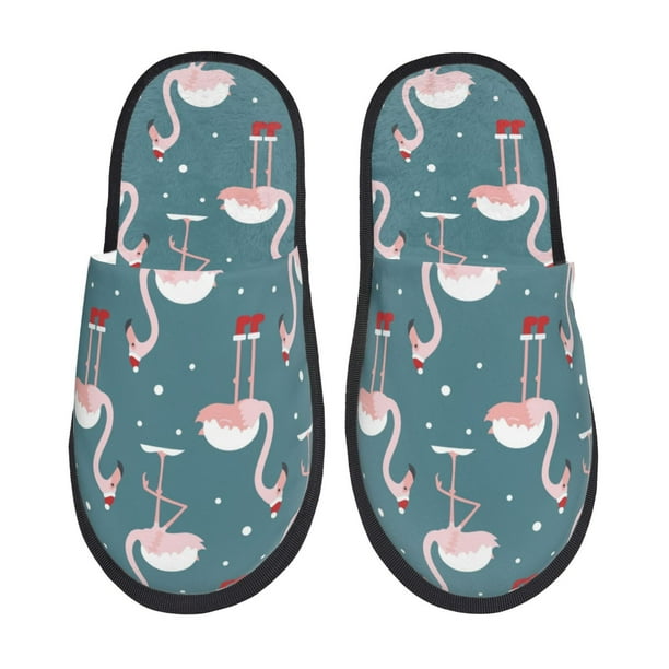 Fotbe Flamingo Pantuflas Peludas para Mujer con Estampado, Zapatillas de Peluche, Zapatos de Invierno para Casa, Uso Interior y Exterior-Medium