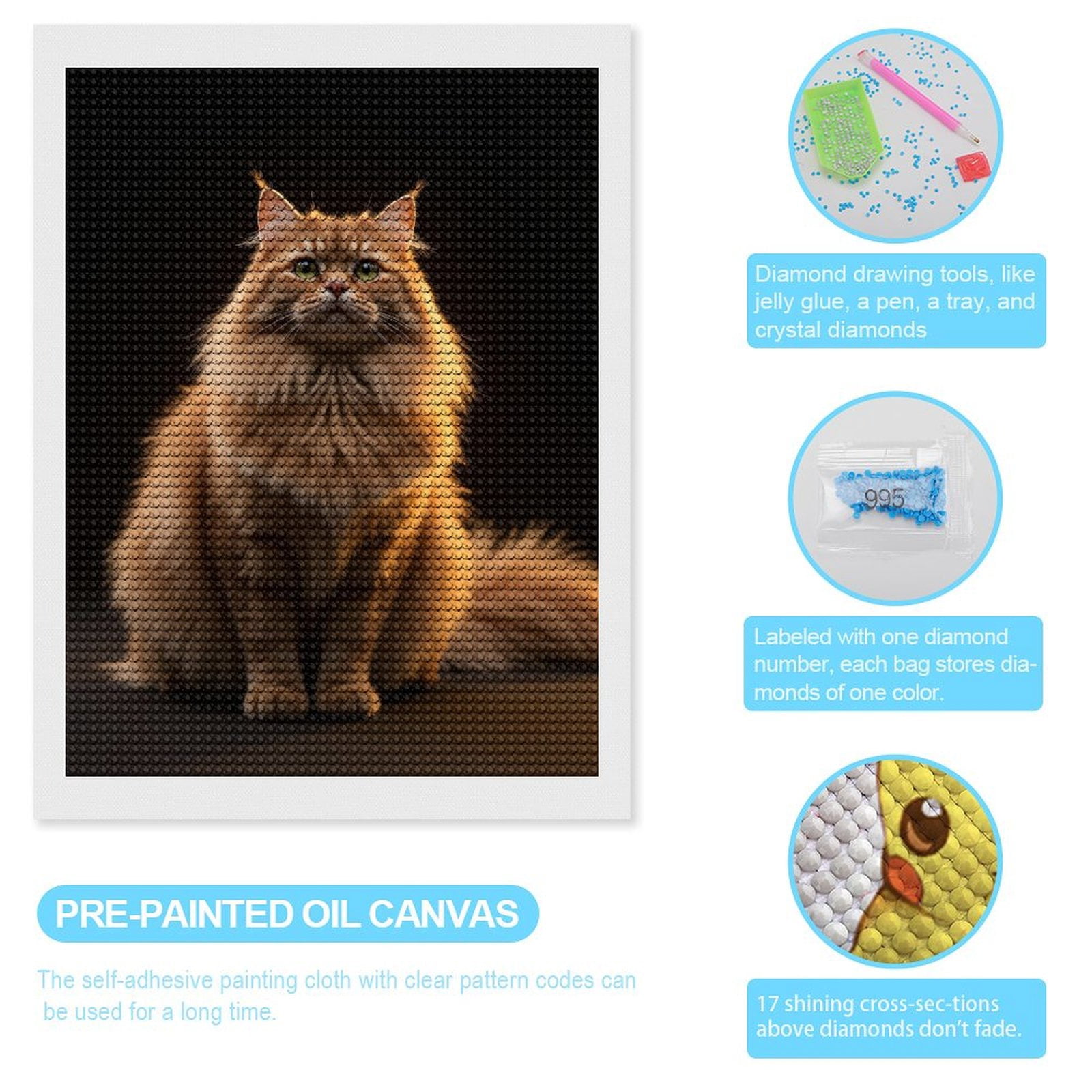 Diamond Art Kits for Adults, Regal Ginger Cat Portrait 5D Diamond Painting Kits for Adults Beginners, DIY Full Drill Diamond Painting, Gem Art and Crafts 12x16