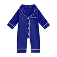 thumbnail image 2 of Nwiuh Newborn Baby Boy Girl Silk Pajamas Romper Long Sleeve Button Down Satin One Piece Onesie Pjs Infant Sleepwears (Dark Blue, 18-24 Months), 2 of 3