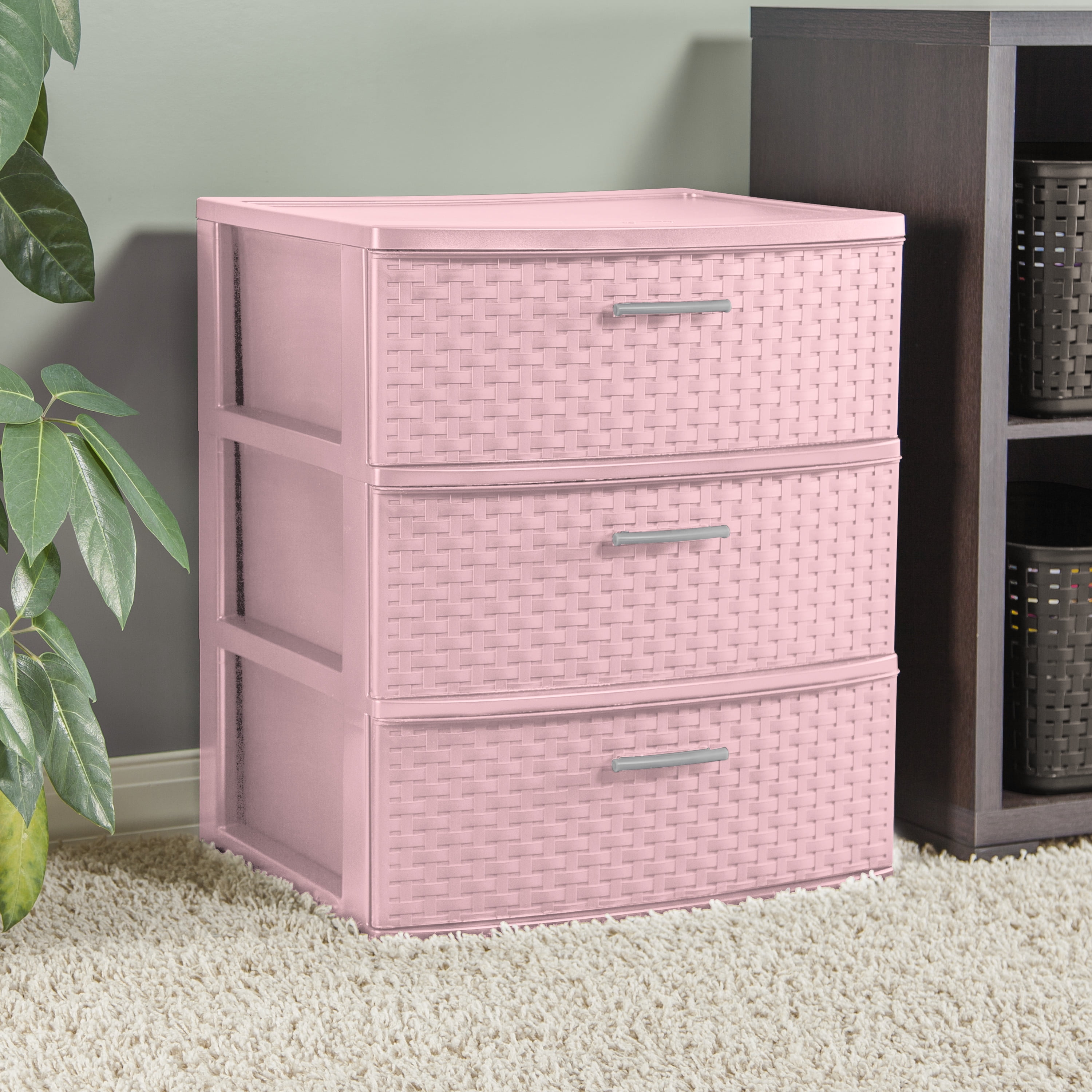 TONTARELLI 3 Drawer Tower with Clear Drawers Color Blush 