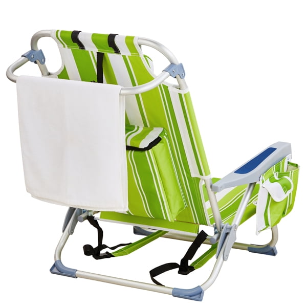 63*65*82cm Short Oxford Cloth Silver White Aluminum Tube Bearing 100kg Beach Chair Green Stripes