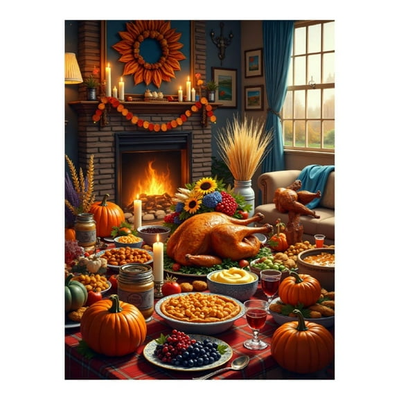 Diamond Art Kit for Adults, Thanksgiving Turkey Dinner Print Diamond Painting for Adults Beginners, 5D DIY Diamond Art Painting Kits, Colorful Diamond Painting Craft for Home Decor 12x16