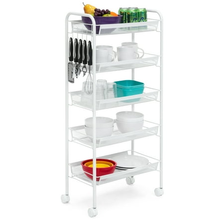 Mobile Multi Purpose Wire Cart - Best Choice Products 5-Tier Wire Mesh Rolling Cart For Household Storage, Kitchen Organization - White