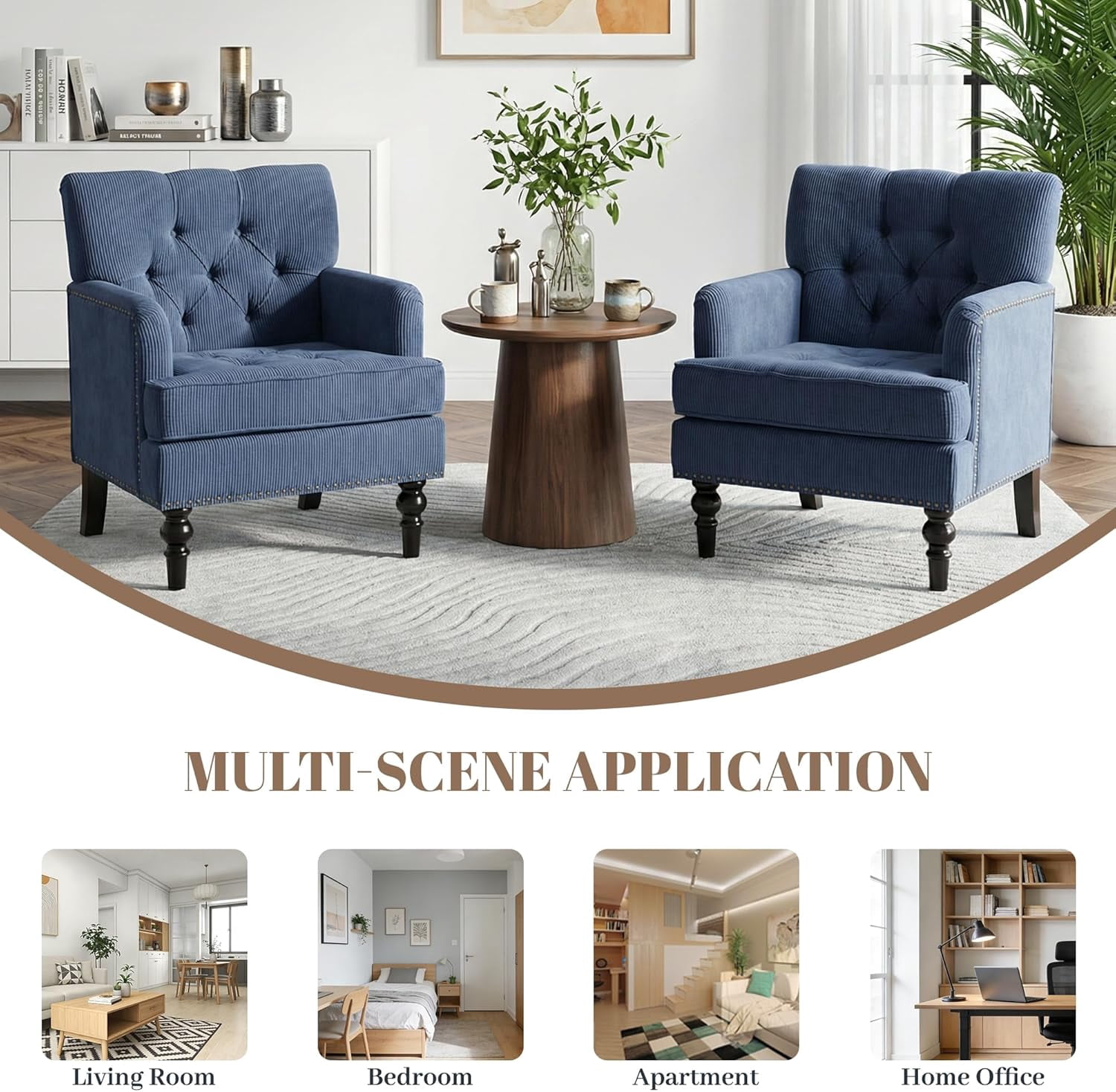 MOONMISS 26.4" Wide Accent Chair,tufted Club Chair With Linen Fabric,upholstered Button Armchair For Bedroom, Living Room,Blue
