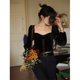 thumbnail image 4 of Camisas de terciopelo recortadas vintage para mujer, blusas negras con cuello cuadrado y vendaje, blusas elegantes de manga larga ajustadas para oficina para mujer, nuevas, 4 of 4