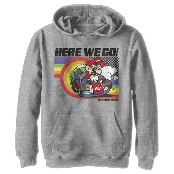 Boy's Nintendo Mario Kart Rainbow Road Racing Pull Over Hoodie Athletic Heather Medium
