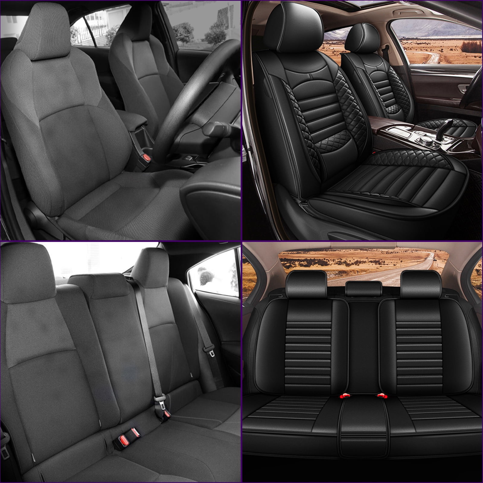 AOMSAZTO Car 5-Seat Covers Front & Rear Full Set Faux Leather Seat Cushion Protector Waterproof Black For Toyota 4Runner 2003-2023