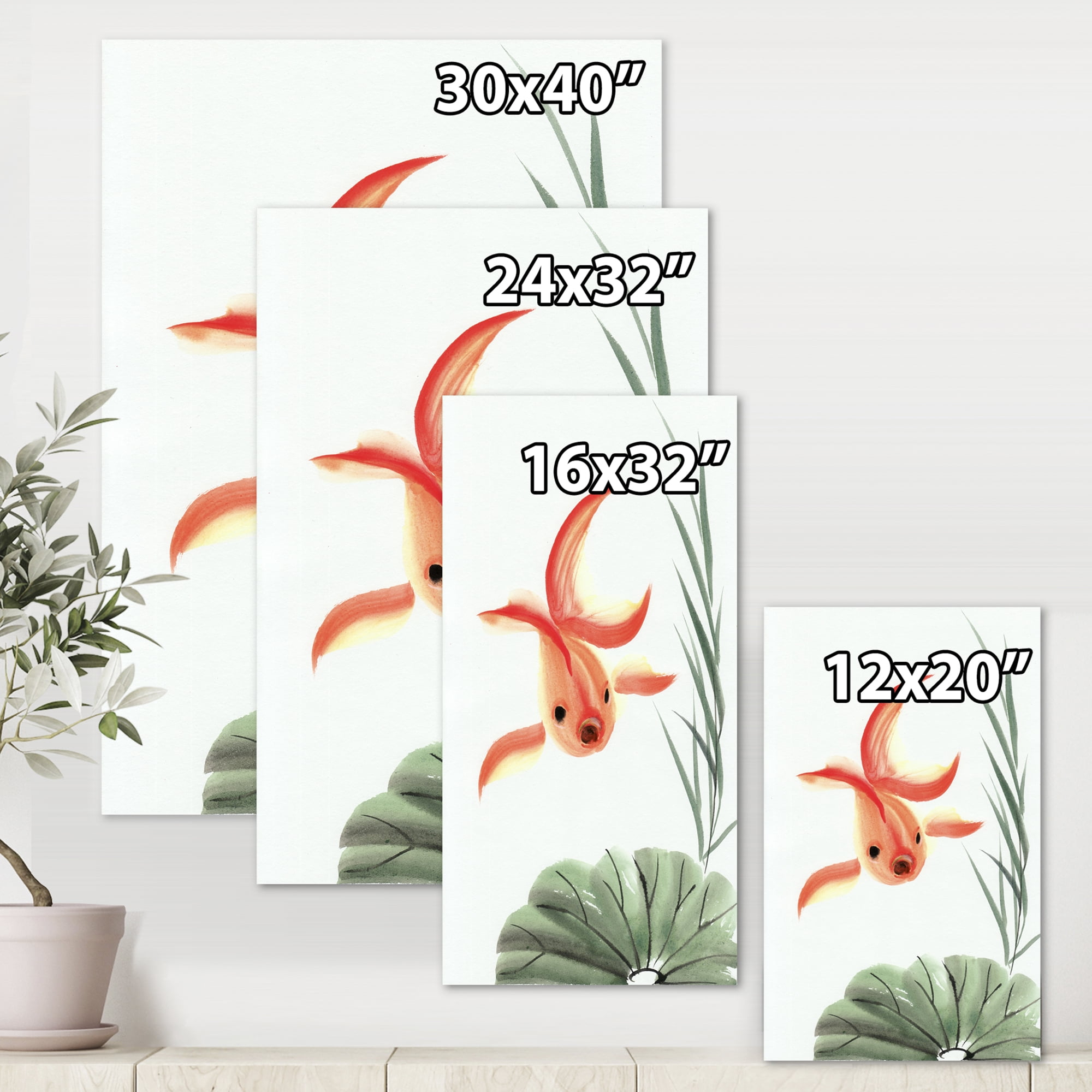 Designart ' Ancient Goldfish and The Lotus Leaf ' Nautical & Coastal Canvas Wall Art Print