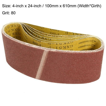 

4-Inch x 24-Inch 80 Grit Lapped Aluminum Oxide Sanding Belt 6pcs