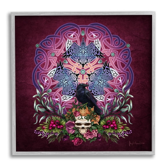 Stupell Industries Ravens & Celtic Knot Animals & Insects Painting Gray Framed Art Print Wall Art, 24 x 24